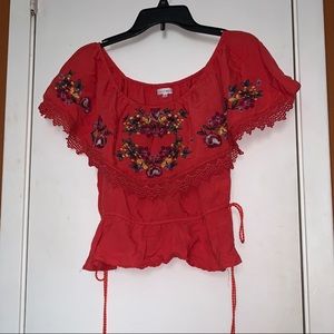 Off the shoulder embroidered crop peplum top